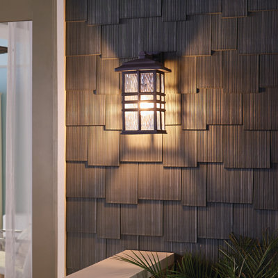 Beacon Square 17.50" 1-Light Olde Bronze Outdoor Wall Light with Clear Hammered Glass