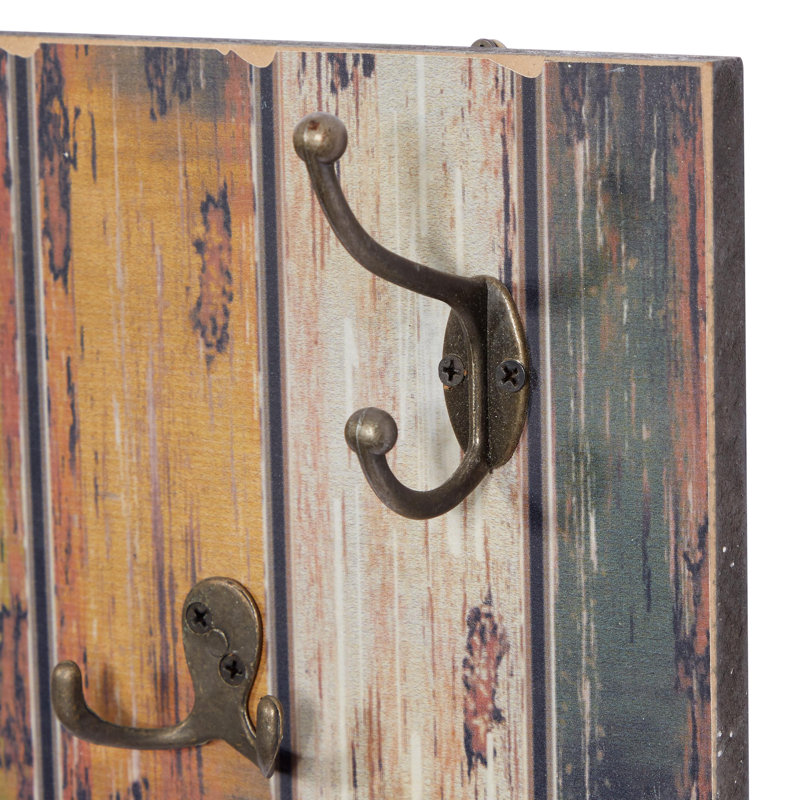 Freida 7 - Hook Wall Mounted Coat Rack in Brown/Red/Blue