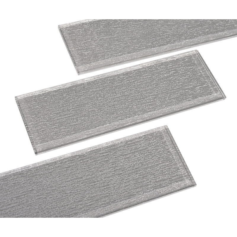 Premium Textured 4" x 12" Straight Edge Glass Subway Tile, Dark Gray