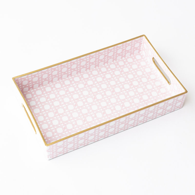 Green Cane Vanity Tray,  11.25" W x 1.25" D x 6.5" H, Pink