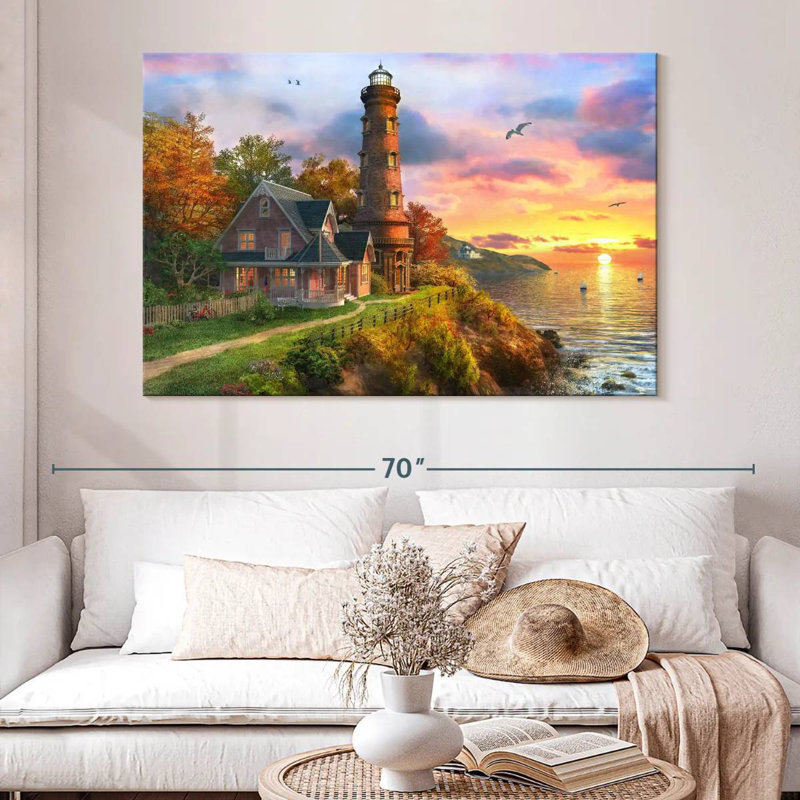 Lilie Seaside Sunset Lighthouse, 34" H x 51" W