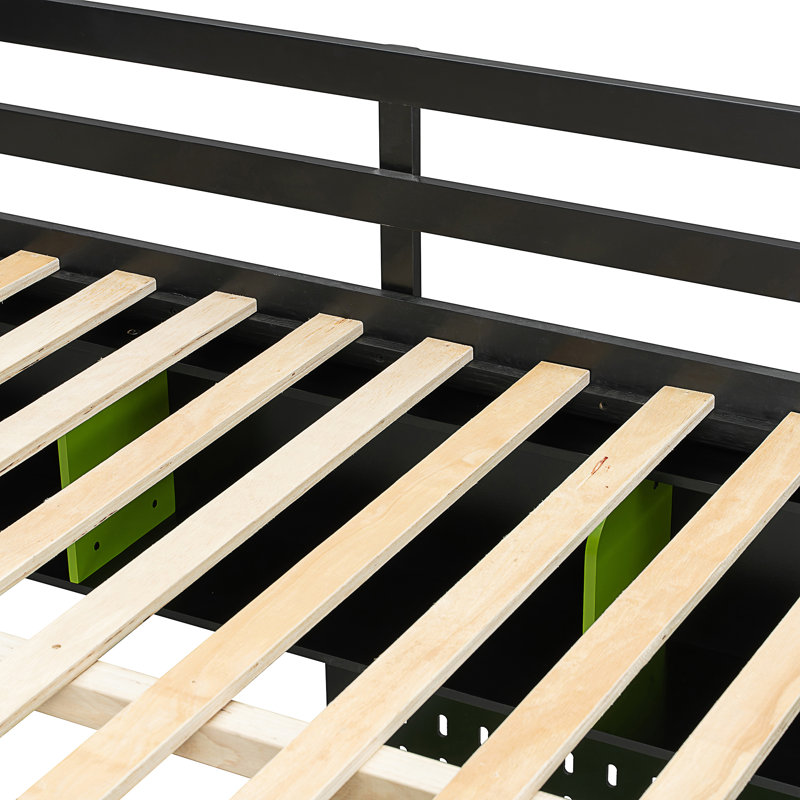 Lit mezzanine en bois avec bureau, Noir/vert