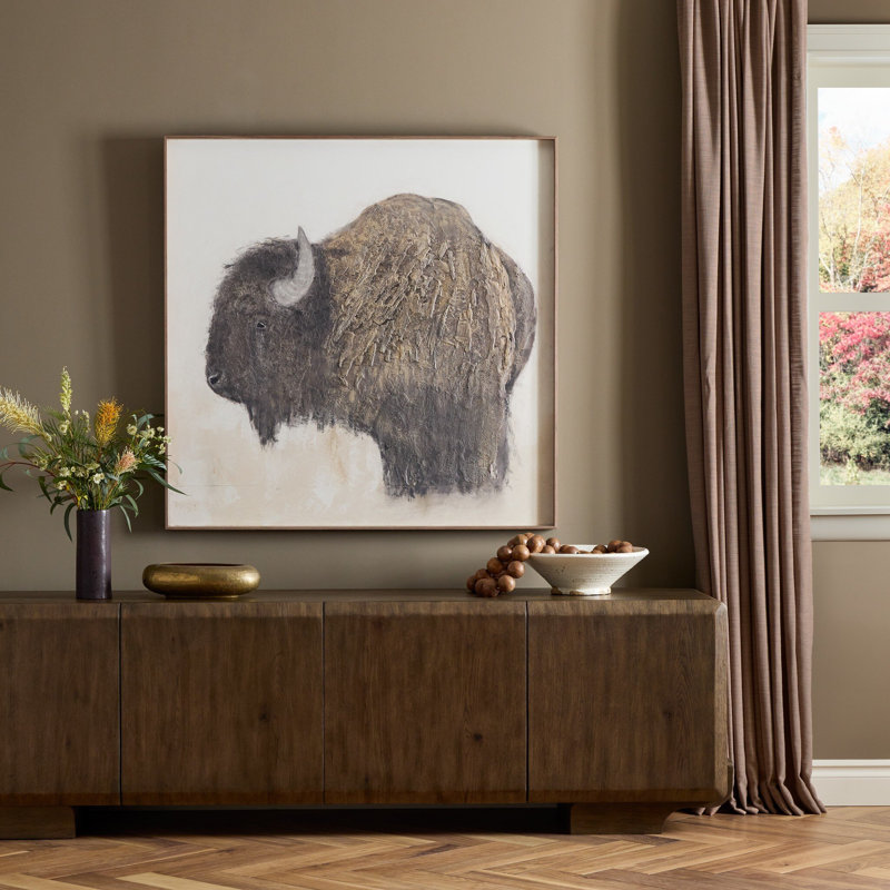 Bison Framed Painting, H 48" x W 48"