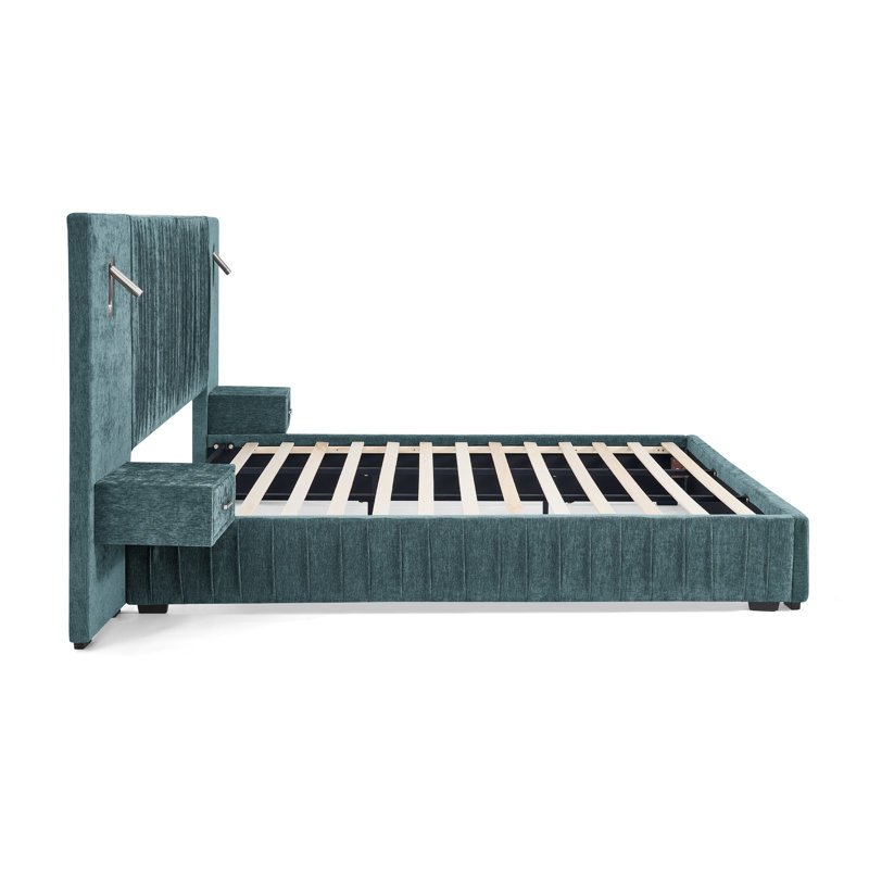 King Size Upholstered Bed Frame, Blue/Green, King