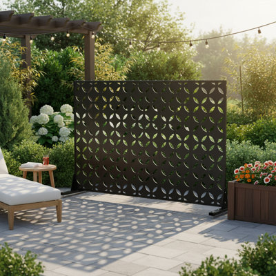 Ensemble de séparateur de terrasse extérieur en métal noir 71 pouces H 5 po pour terrasse de balcon, robuste et résistant à la rouille - 2 options d'assemblage, cercles feuillus