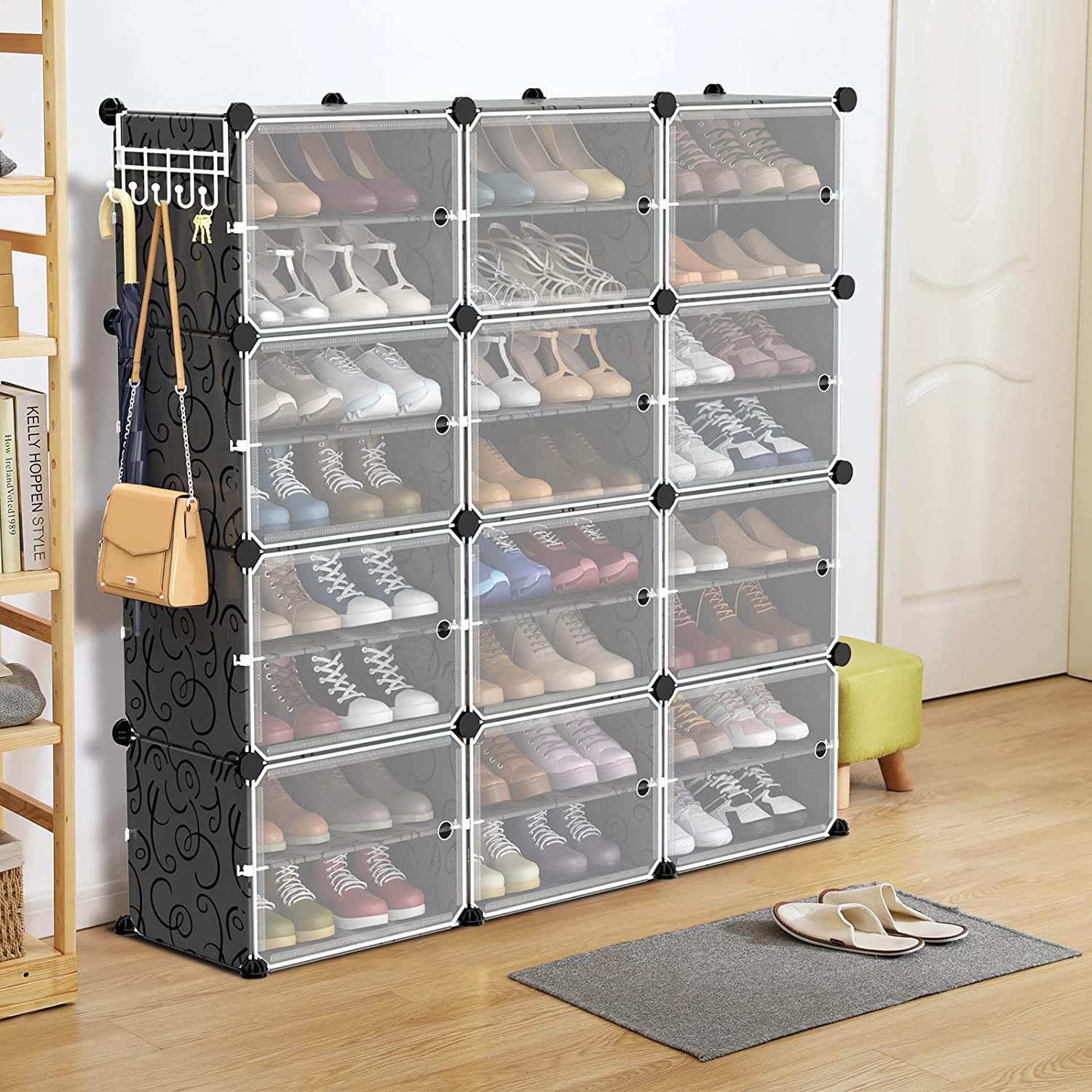 4-Tier Stackable Shoe Rack, 12-Pairs Sturdy Shoe Shelf Storage, Black Shoe  Tower for Bedroom, Entryway, Hallway, and Closet 