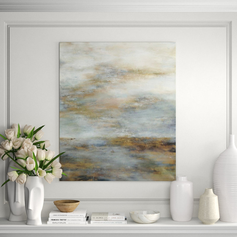 Misty Morning Painting by Beverly Fuller, 48" H x 40" W x 1.5" D, Hand Embellishment Gold