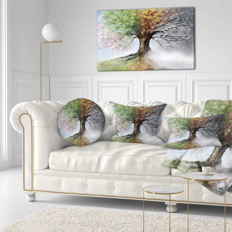 Arbre avec quatre saisons - Coussin décoratif à imprimé paysage