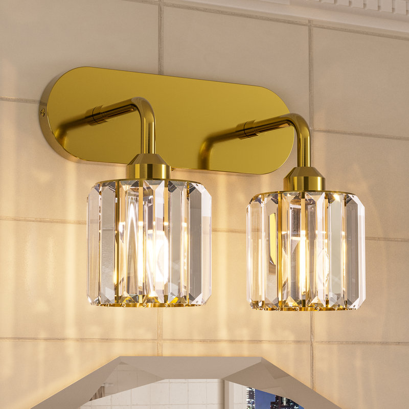 Dimmable Bathroom Vanity Light with Crystal Shade, 2 Lights, Brushed Gold