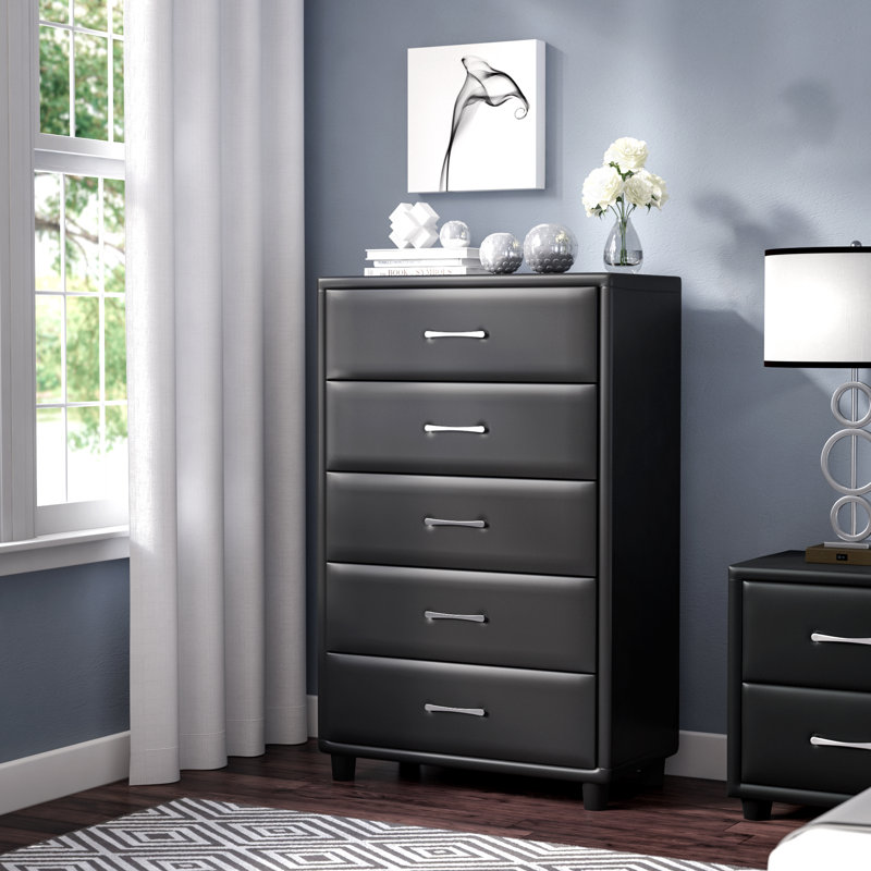 Commode 5 tiroirs Gribble, Marron foncé