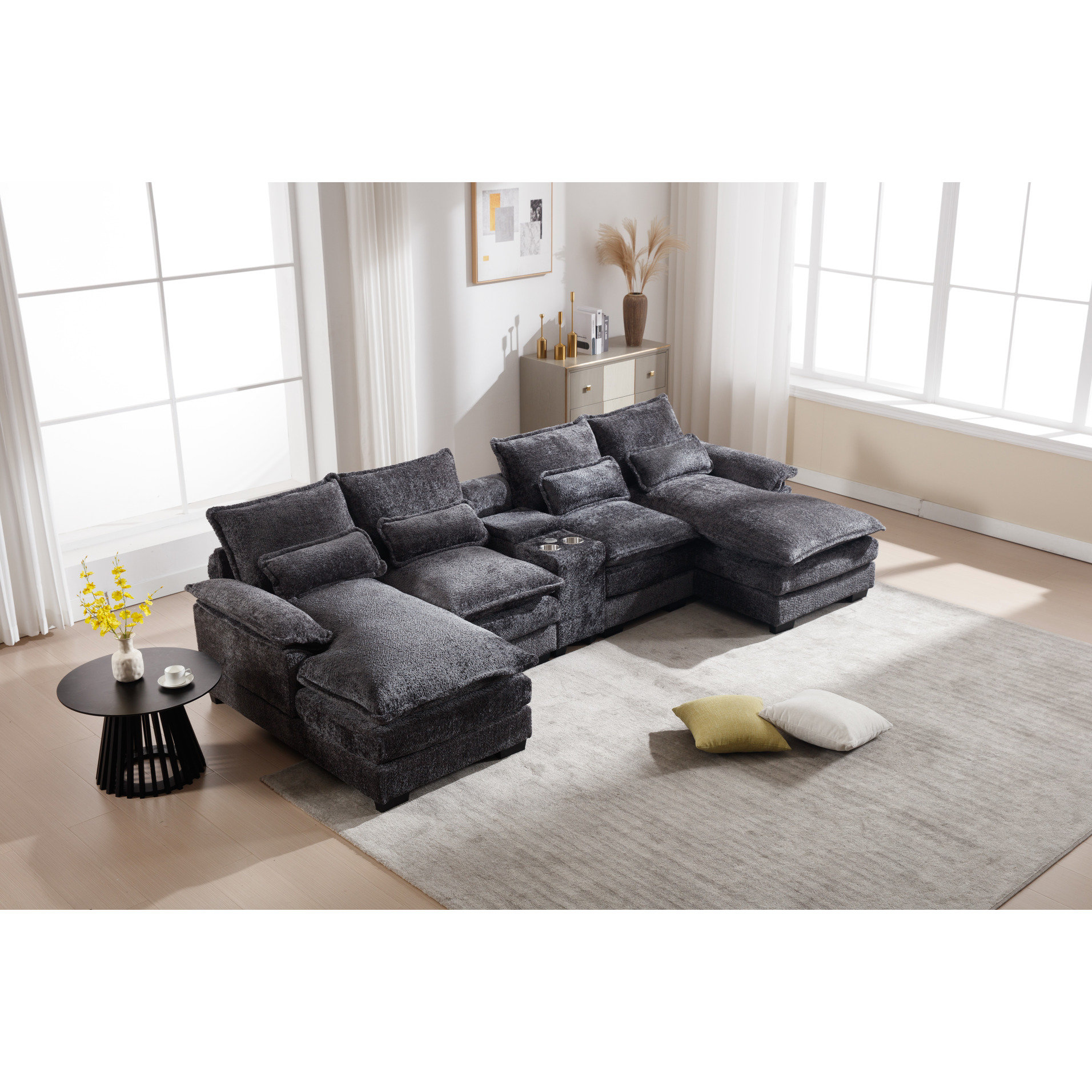 Hokku Designs 6 Grey Upholstered Modern U-shaped Sleeper With Console ...