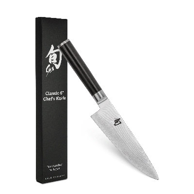 Couteau de chef Shun Classic de 6 po, couteau de cuisine japonais fabriqué à la main pour les chefs professionnels et à la maison, noyau VG-MAX avec revêtement en acier inoxydable Damas, poignée Pakkawood