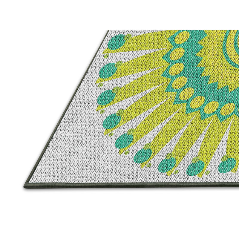 Laine tissée à la main et polyester gris/vert/jaune Tapis décoratif, Rectangle 7 pi x 10 pi
