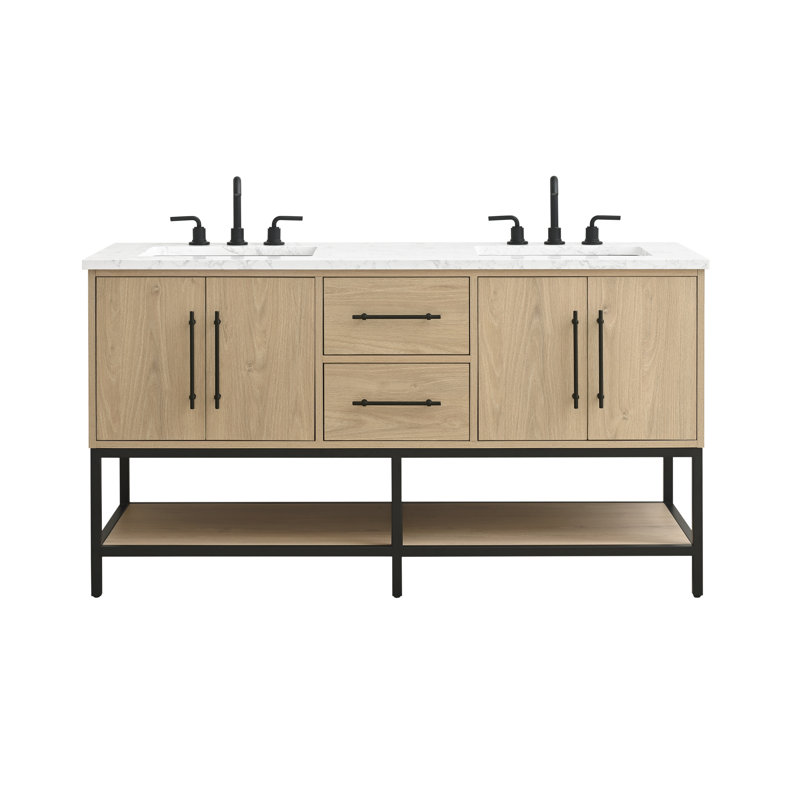 Meuble-lavabo double 60 po avec plateau en pierre d'ingénierie Cherita