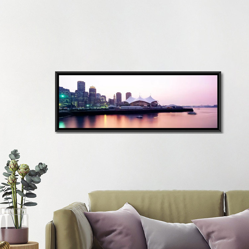 Panoramique, «Skyscrapers at the Waterfront, Charles River, Boston, Massachusetts», reproduction de photo sur toile