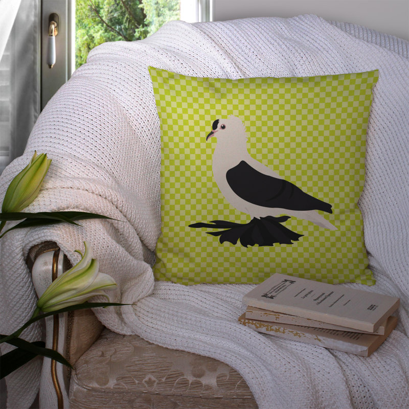 Coussin décoratif extérieur éclectique pigeon check, Vert, 14 po x 14 po