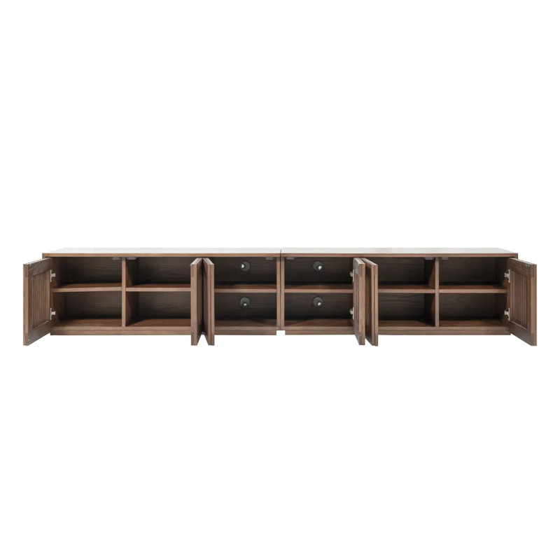 Meuble télé Mid-Century moderne, entièrement assemblé, H 16,54 po x L 94,5 po x l 15,75 po, Brun