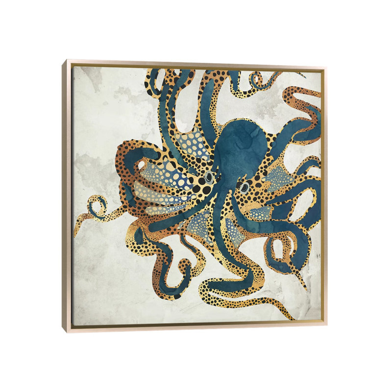 Underwater Dream VI - impression d'art graphique, H 18 po x l 18 po, Toile avec cadre flottant, Champagne