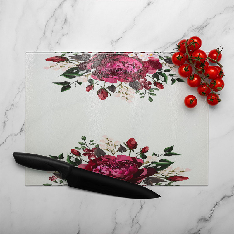 Open Roses Glass Chopping Board, 40cm L x 28cm W