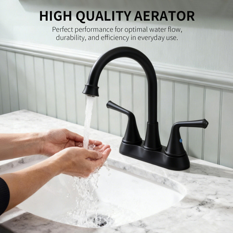 4 Inch 2-handle Bathroom Sink Faucet with Drain Assembly, Black