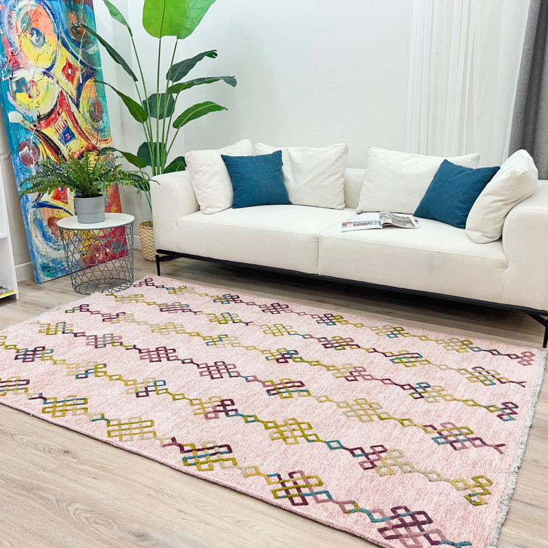 Alfa Rich Moroccan Light Pink Washable Area Rugs for Living Room Bedroom Girls Decor Pet Friendly, Rectangle 6'5" x 9'5"