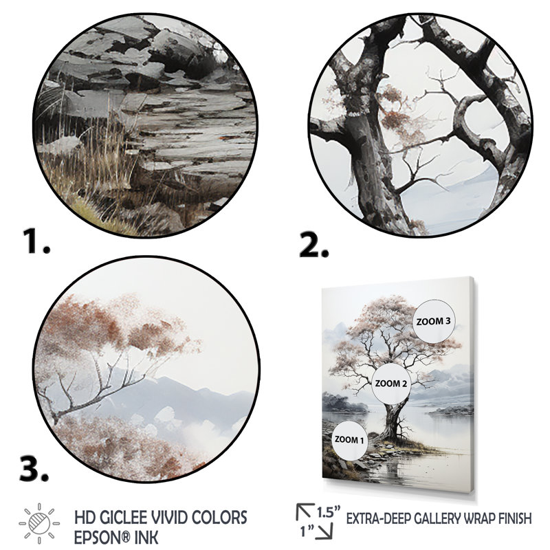 «Grey Tree Monicoluchs Whispers Landscape I», reproduction d'art sur toile florale, H 20 po x l 12 po x P 1 po, Toile tendue