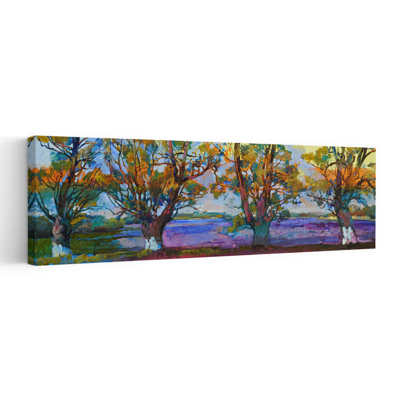 «Vibrant Autumn Trees», art contemporain mural, paysage abstrait, H 60 po x l 20 po