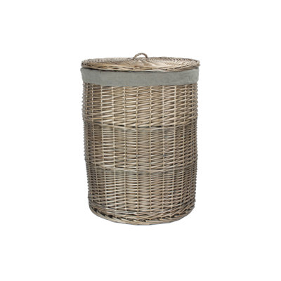 Wicker Round Laundry Basket with Grey Sage Lining