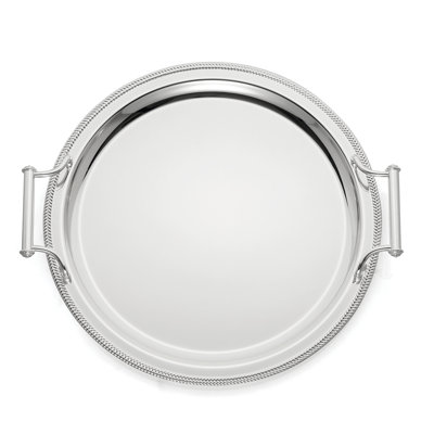 Plateau rond en métal argenté Reed & Barton avec poignées