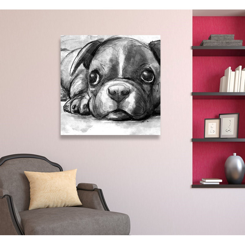 «boston terrier, reproduction d’art sur toile tendue, H 12 po x l 12 po x P 1,5 po