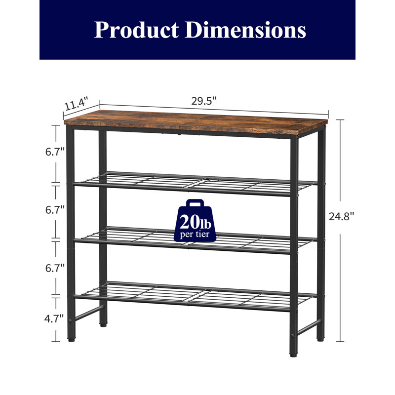 Shoe Rack Metal and Wood Design Space Saving Large Capacity Organizer for Closet Entryway Bedroom Living Room, 24.8" H x 29.5" W x 11.4" D, Brown