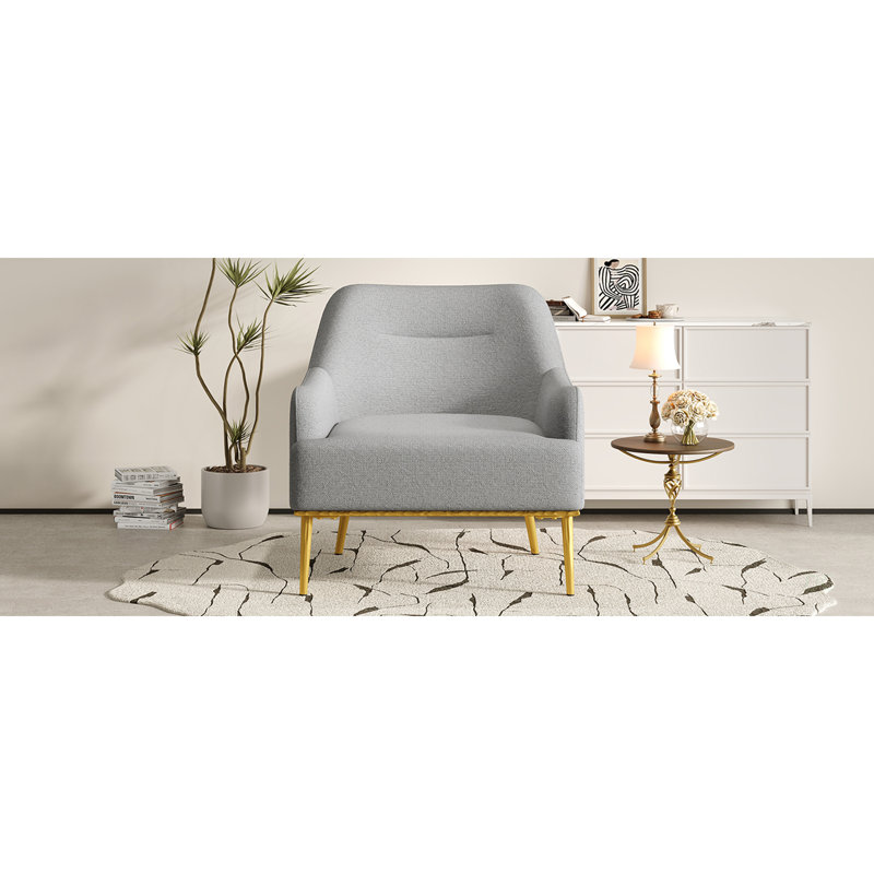 Chaise d'appoint moderne en chenille avec pieds en métal doré, conception peu encombrante pour le salon ou la chambre à coucher