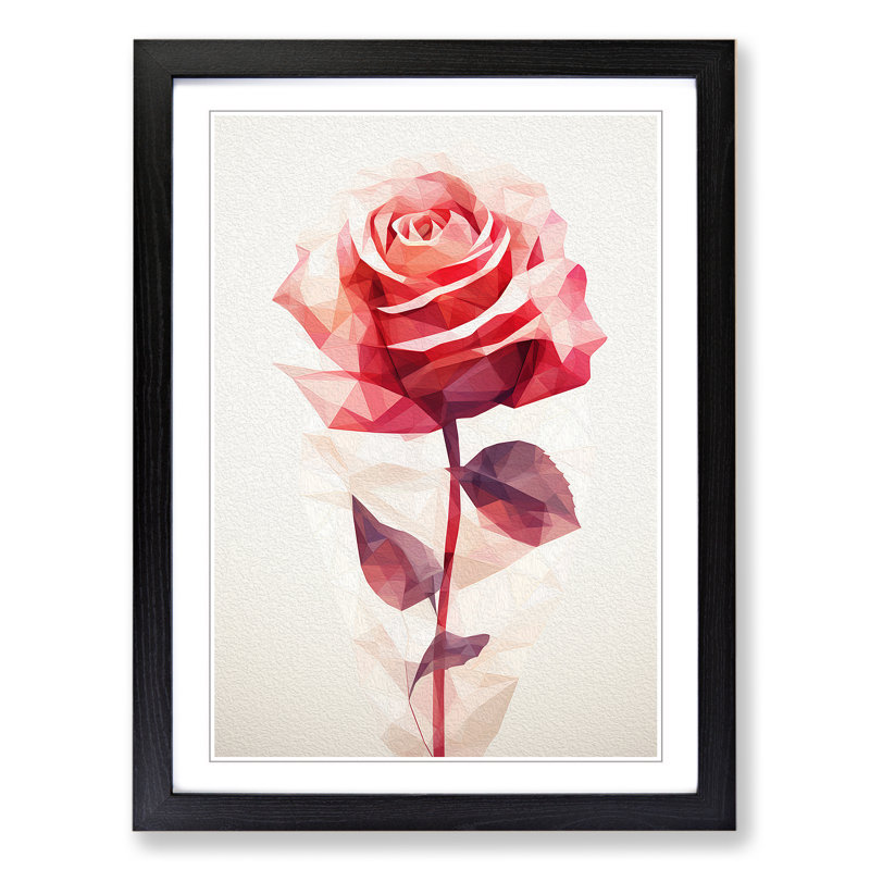 Rose Geometric - Single Picture Frame Print on Wood, 34cm H x 25cm W x 2cm D, Black