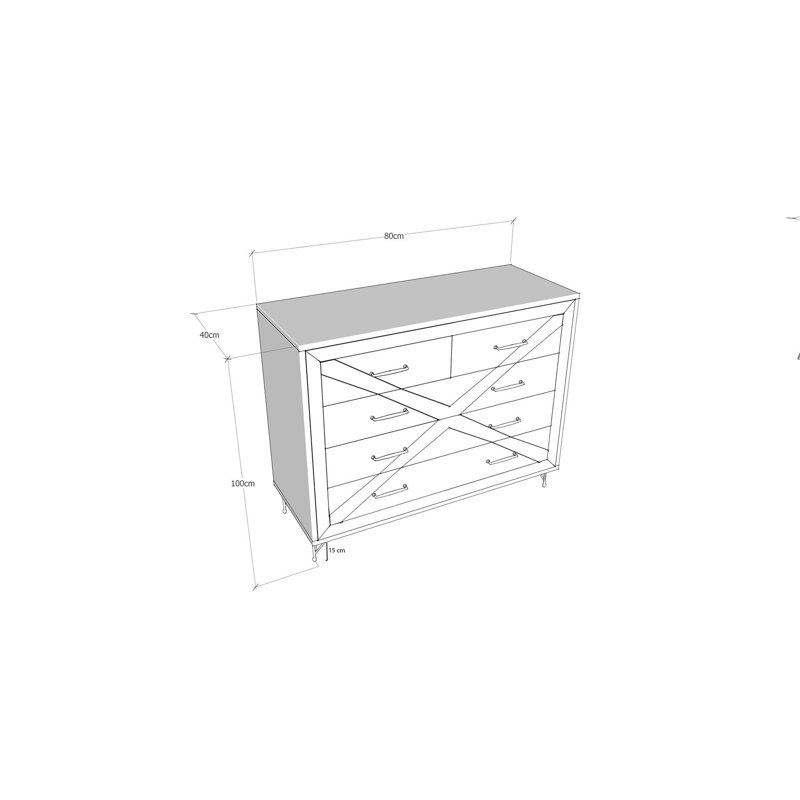 Nutter Modern Dresser with 5 Drawers, Anthracite & Oak Finish, 31.5 x 39.4 x 15.7 inches | 100% Melamine Coated Particle Board, Metal Legs, CNC Relief Doors, Telescopic Drawer Slides, Wall-Mountable, Stylish & Functional Design