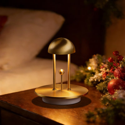JINGLE 5.7" Rechargeable Small Table Lamp, Brushed Brass Cordless Night Light, 4-Level Dimmable USB Bedside Lamp with 2000mAh Battery for Bedroom, Living Room, Dining, Office Decor