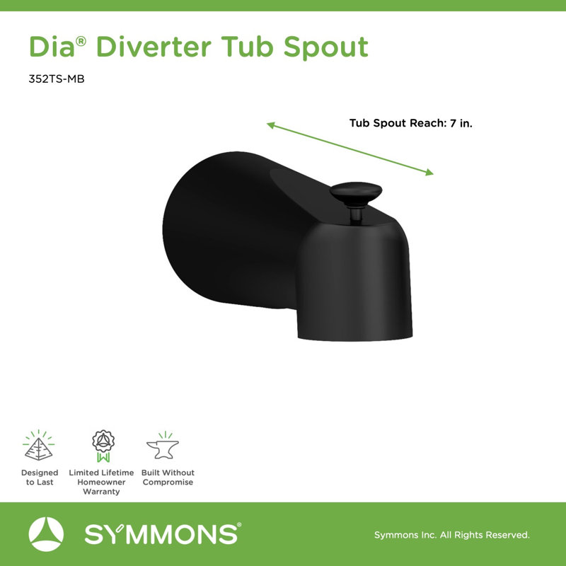 Dia Bathroom Tub Spout with Diverter, Matte Black