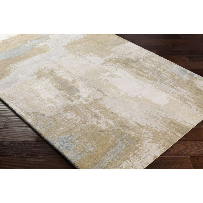 Tapis ivoire / taupe touffeté à la main à motif abstrait Georgianna, Rectangle 12 pi x 15 pi