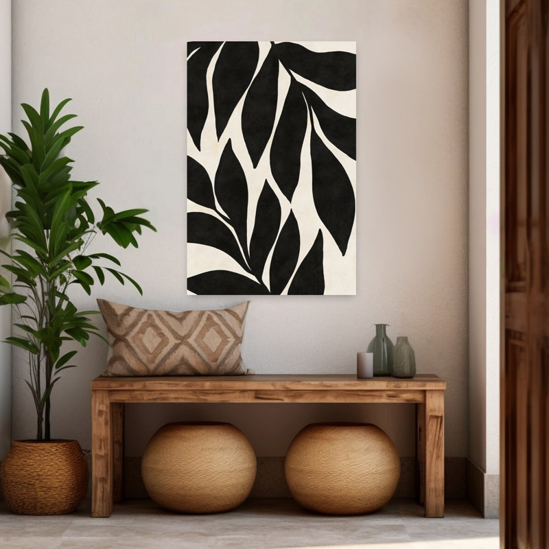 Black And Tan Floral 3 Abstract Bold Contemporary Nature Plant Wall Art, 48" H x 32" W