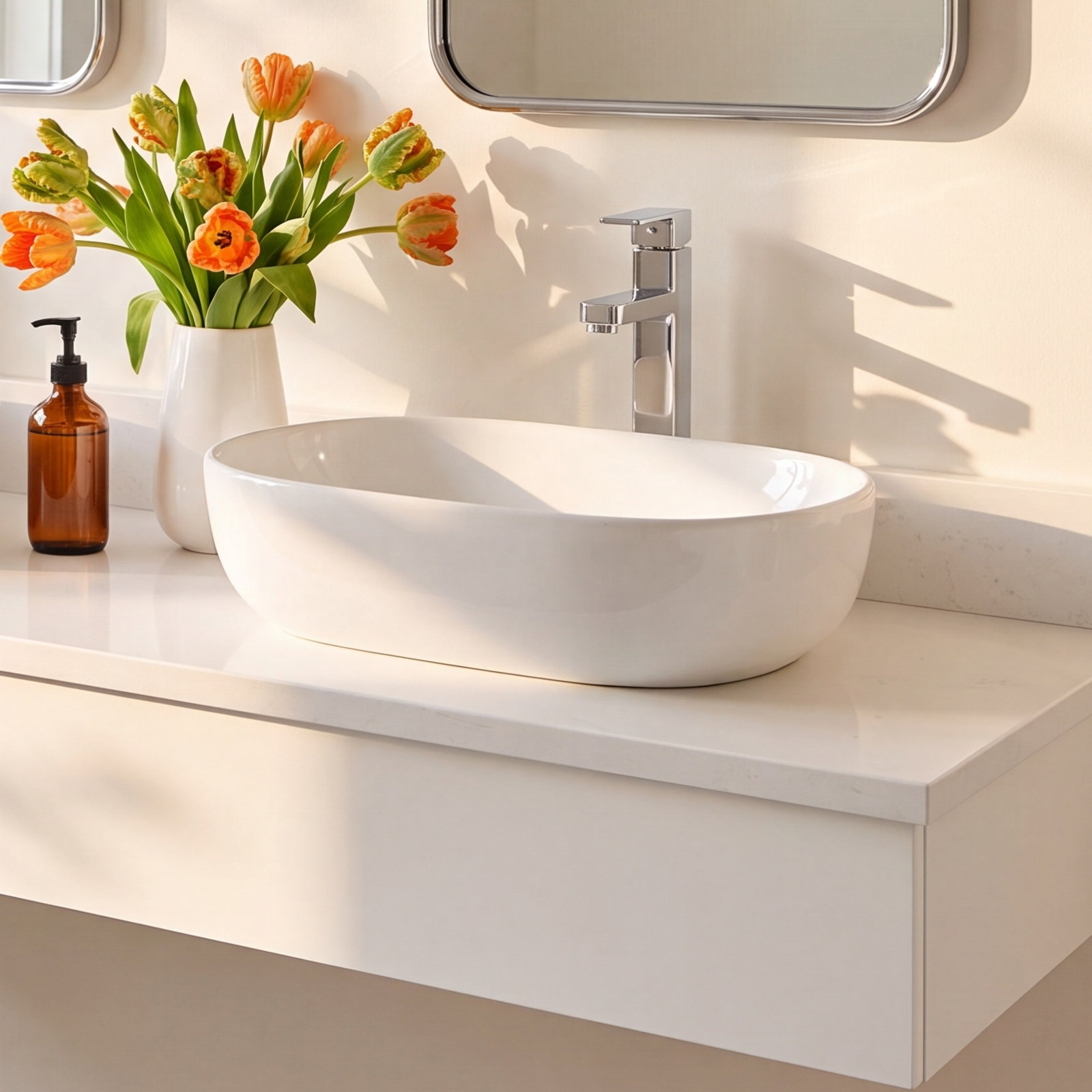 Modern Vitreous China Oval Vessel Sink