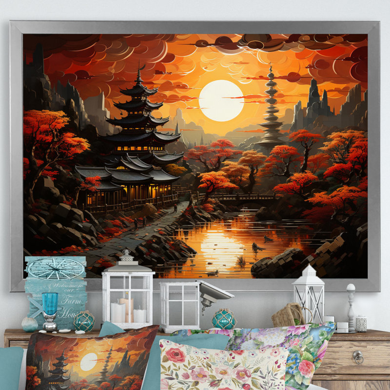 «China Art Dynastic Echoes V», reproduction sur toile, H 34 po x l 44 po x P 1,5 po, Cadre simple argenté
