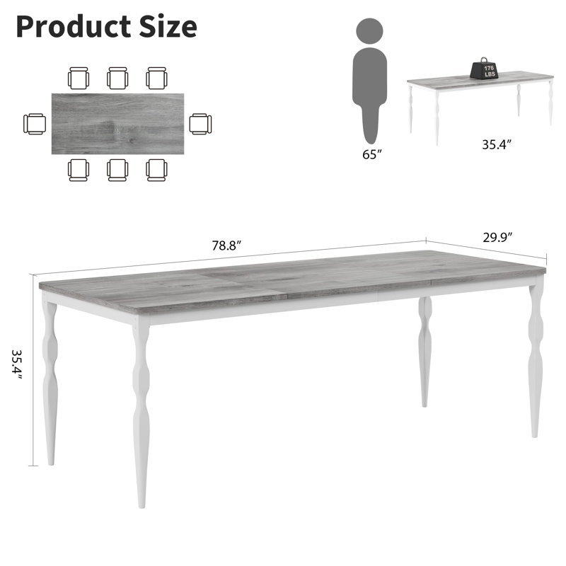 Dining Room Table 6, Mid Century Kitchen Table Furniture With Metal Frame Heavy Duty Legs, 35.4"H x 78.8"L x 29.9"W