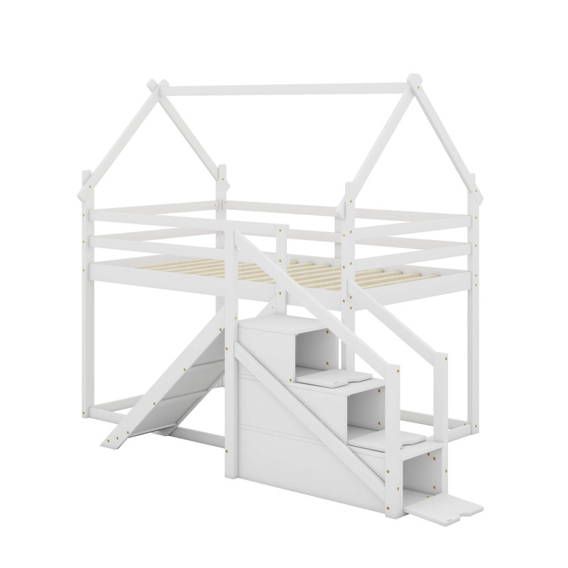 Lit simple mezzanine ou superposé avec glissade, Blanc