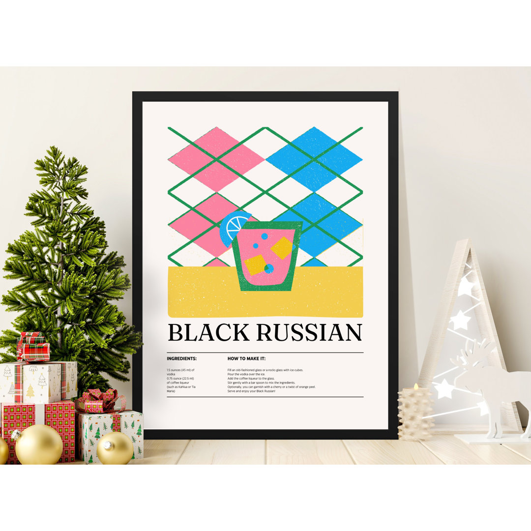 Black Russian Wall Art, Cocktail Art Print, Retro Kitchen Decor, Drink Recipe Poster, Framed Wall Art, Several Sizes Available
