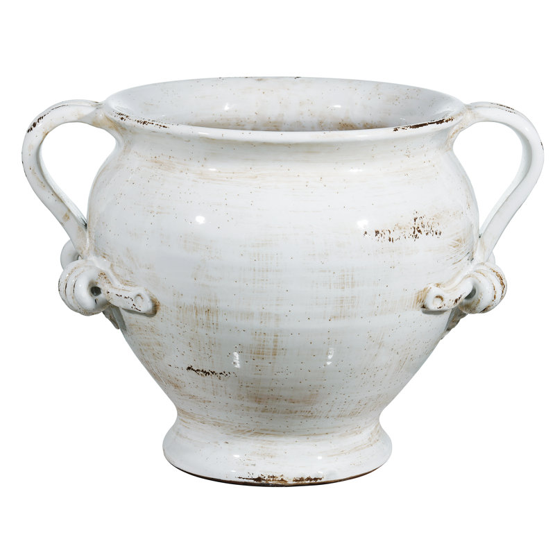 Pot de fleurs terre cuite urn Bates, Blanc