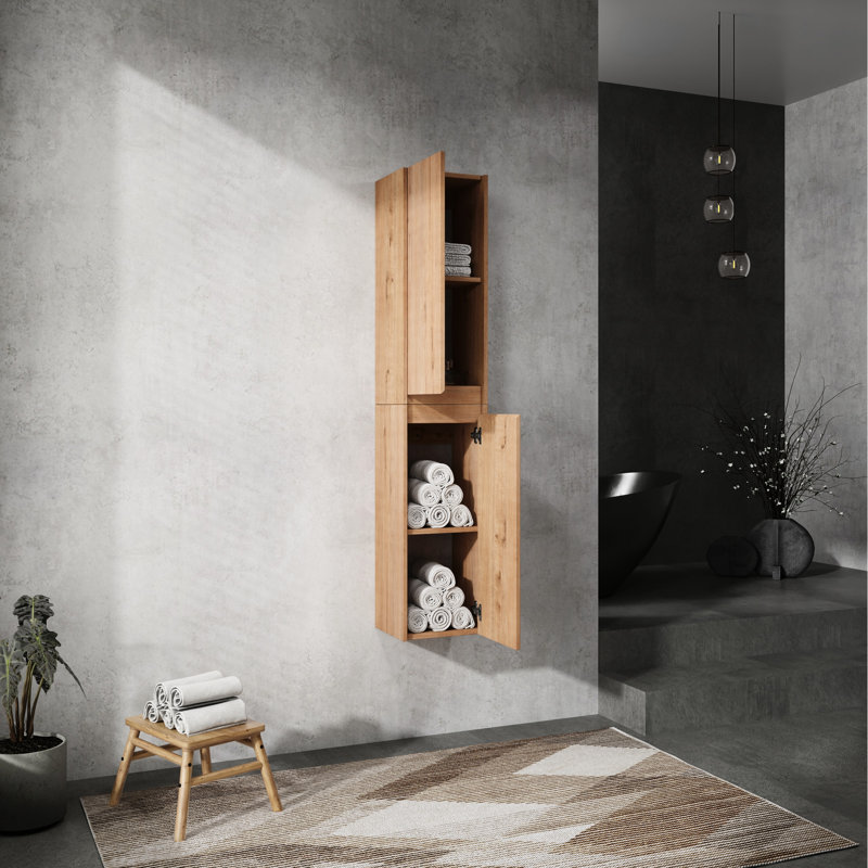 12" Bathroom Side Cabinet, 2-Soft Close Doors, Float Mounting Design