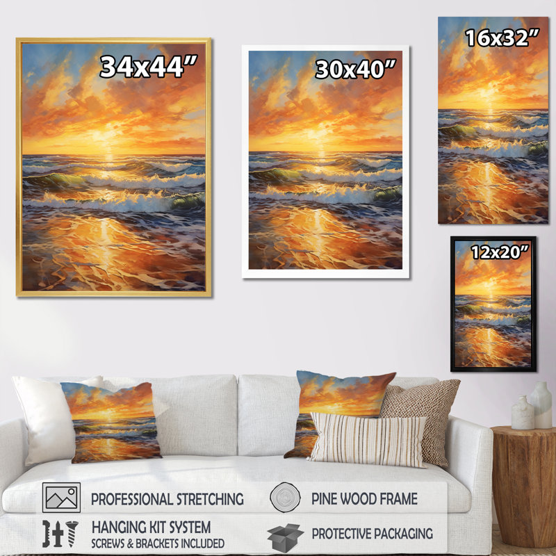 «Beach Photo Sunlit Horizons VII», reproduction sur toile, Cadre photo noir, L 12 po x H 20 po
