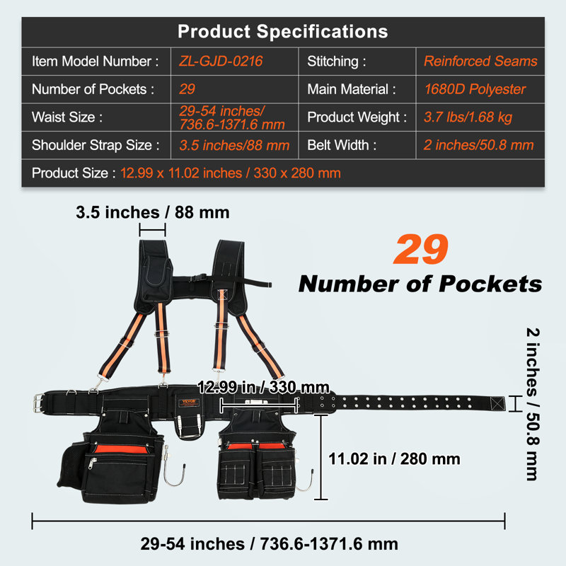Ceinture à outils 29 poches