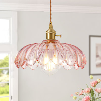 Plug-in Pendant Light with Petal Glass Shade, Vintage Hanging Light with Cord