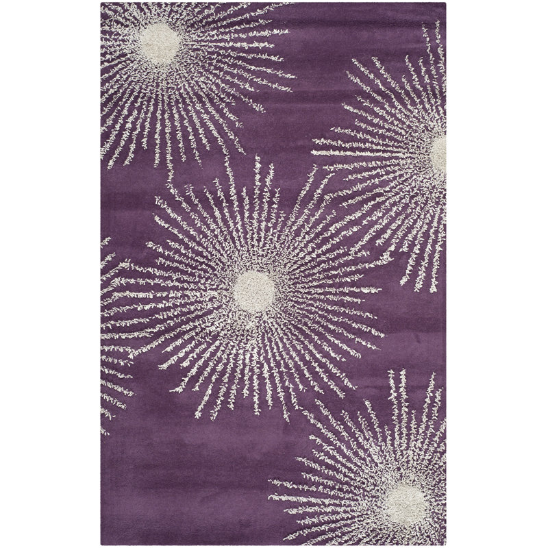 Tapis intérieur / extérieur abstrait mauve / ivoire Amier, Rectangle 3 pi 6 po x 5 pi 6 po