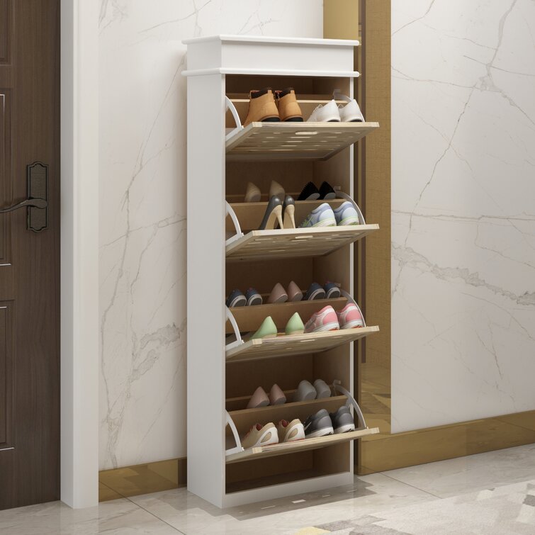 24 Pairs Shoe Cabinet, Modern Wood Shoe Organizer Cabinet with Door